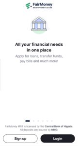 Fairmoney home page 