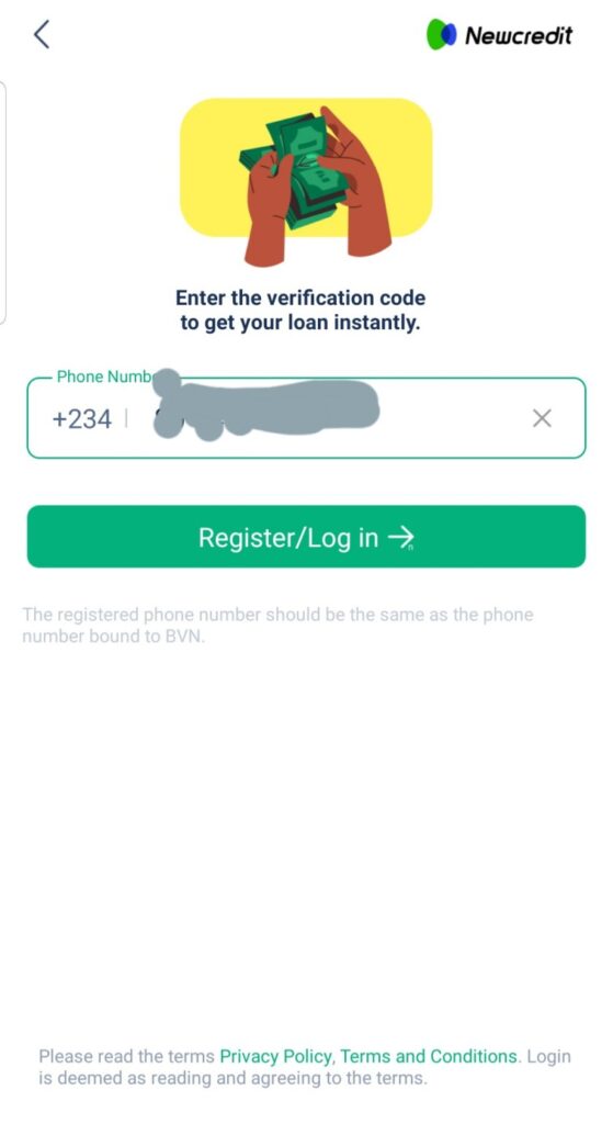 Register Newcredit app